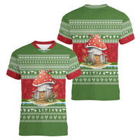 Christmas Mushroom House Women V-Neck T-Shirt Xmas Holiday Patterns - Wonder Print Shop