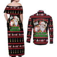 Santa Claus Christmas Couples Matching Off Shoulder Maxi Dress and Long Sleeve Button Shirt Xmas Holiday Patterns - Wonder Print Shop