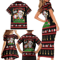 Santa Claus Christmas Family Matching Short Sleeve Bodycon Dress and Hawaiian Shirt Xmas Holiday Patterns - Wonder Print Shop