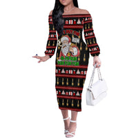 Santa Claus Christmas Off The Shoulder Long Sleeve Dress Xmas Holiday Patterns - Wonder Print Shop