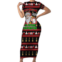 Santa Claus Christmas Short Sleeve Bodycon Dress Xmas Holiday Patterns - Wonder Print Shop