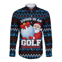 Santa Clause Golf Wonderland Christmas Long Sleeve Button Shirt Xmas Holiday Patterns - Wonder Print Shop