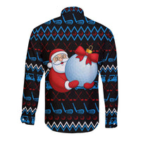 Santa Clause Golf Wonderland Christmas Long Sleeve Button Shirt Xmas Holiday Patterns - Wonder Print Shop
