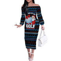 Santa Clause Golf Wonderland Christmas Off The Shoulder Long Sleeve Dress Xmas Holiday Patterns - Wonder Print Shop