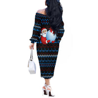 Santa Clause Golf Wonderland Christmas Off The Shoulder Long Sleeve Dress Xmas Holiday Patterns - Wonder Print Shop