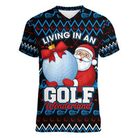 Santa Clause Golf Wonderland Christmas Women V-Neck T-Shirt Xmas Holiday Patterns - Wonder Print Shop