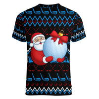 Santa Clause Golf Wonderland Christmas Women V-Neck T-Shirt Xmas Holiday Patterns - Wonder Print Shop