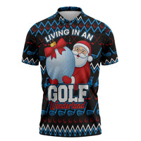 Santa Clause Golf Wonderland Christmas Zipper Polo Shirt Xmas Holiday Patterns - Wonder Print Shop