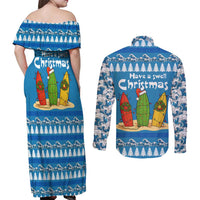 Santa Fist Christmas Couples Matching Off Shoulder Maxi Dress and Long Sleeve Button Shirt Xmas Holiday Patterns - Wonder Print Shop