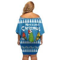 Santa Fist Christmas Off Shoulder Short Dress Xmas Holiday Patterns - Wonder Print Shop