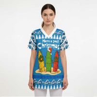 Santa Fist Christmas Scrub Top Xmas Holiday Patterns - Wonder Print Shop