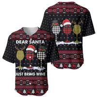Santa Just Bring Wine Christmas Baseball Jersey Xmas Holiday Patterns - Wonder Print Shop
