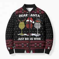 Santa Just Bring Wine Christmas Bomber Puffer Jacket Xmas Holiday Patterns - Wonder Print Shop