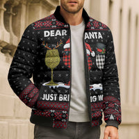 Santa Just Bring Wine Christmas Bomber Puffer Jacket Xmas Holiday Patterns - Wonder Print Shop
