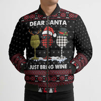 Santa Just Bring Wine Christmas Bomber Puffer Jacket Xmas Holiday Patterns - Wonder Print Shop