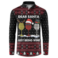 Santa Just Bring Wine Christmas Button Sweatshirt Xmas Holiday Patterns - Wonder Print Shop