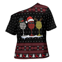 Santa Just Bring Wine Christmas Cross Shoulder Shirt Xmas Holiday Patterns - Wonder Print Shop