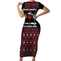 Santa Just Bring Wine Christmas Family Matching Short Sleeve Bodycon Dress and Hawaiian Shirt Xmas Holiday Patterns - Wonder Print Shop