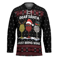 Santa Just Bring Wine Christmas Hockey Jersey Xmas Holiday Patterns - Wonder Print Shop