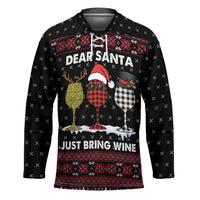 Santa Just Bring Wine Christmas Hockey Jersey Xmas Holiday Patterns - Wonder Print Shop