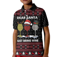 Santa Just Bring Wine Christmas Kid Polo Shirt Xmas Holiday Patterns - Wonder Print Shop