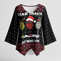 Santa Just Bring Wine Christmas Kimono Sleeve Blouse Xmas Holiday Patterns - Wonder Print Shop
