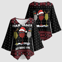 Santa Just Bring Wine Christmas Kimono Sleeve Blouse Xmas Holiday Patterns - Wonder Print Shop