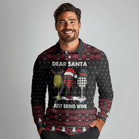 Santa Just Bring Wine Christmas Long Sleeve Polo Shirt Xmas Holiday Patterns - Wonder Print Shop