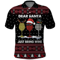 Santa Just Bring Wine Christmas Polo Shirt Xmas Holiday Patterns - Wonder Print Shop