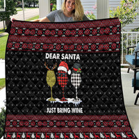 Santa Just Bring Wine Christmas Quilt Xmas Holiday Patterns - Wonder Print Shop