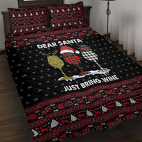 Santa Just Bring Wine Christmas Quilt Bed Set Xmas Holiday Patterns - Wonder Print Shop