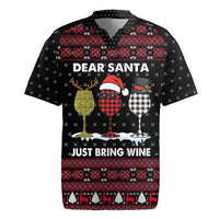 Santa Just Bring Wine Christmas Rugby Jersey Xmas Holiday Patterns - Wonder Print Shop