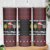 Santa Just Bring Wine Christmas Skinny Tumbler Xmas Holiday Patterns - Wonder Print Shop