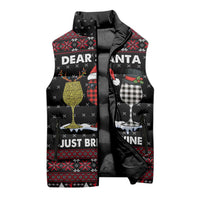 Santa Just Bring Wine Christmas Sleeveless Puffer Jacket Xmas Holiday Patterns - Wonder Print Shop