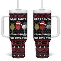 Santa Just Bring Wine Christmas Tumbler With Handle Xmas Holiday Patterns - Wonder Print Shop