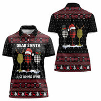 Santa Just Bring Wine Christmas Women Polo Shirt Xmas Holiday Patterns - Wonder Print Shop