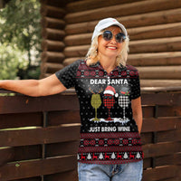 Santa Just Bring Wine Christmas Women Polo Shirt Xmas Holiday Patterns - Wonder Print Shop