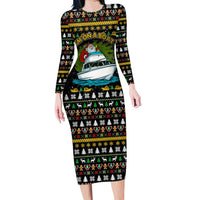 Santa On A Boat Christmas Family Matching Long Sleeve Bodycon Dress and Hawaiian Shirt Xmas Holiday Patterns - Wonder Print Shop