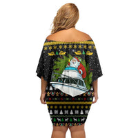 Santa On A Boat Christmas Family Matching Off Shoulder Short Dress and Hawaiian Shirt Xmas Holiday Patterns - Wonder Print Shop