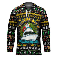 Santa On A Boat Christmas Hockey Jersey Xmas Holiday Patterns - Wonder Print Shop