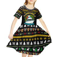 Santa On A Boat Christmas Kid Short Sleeve Dress Xmas Holiday Patterns - Wonder Print Shop