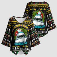 Santa On A Boat Christmas Kimono Sleeve Blouse Xmas Holiday Patterns - Wonder Print Shop