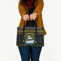 Santa On A Boat Christmas Leather Bag Xmas Holiday Patterns - Wonder Print Shop