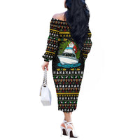 Santa On A Boat Christmas Off The Shoulder Long Sleeve Dress Xmas Holiday Patterns - Wonder Print Shop