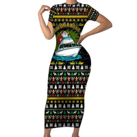 Santa On A Boat Christmas Short Sleeve Bodycon Dress Xmas Holiday Patterns - Wonder Print Shop