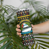 Santa On A Boat Christmas Skinny Tumbler Xmas Holiday Patterns - Wonder Print Shop