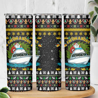 Santa On A Boat Christmas Skinny Tumbler Xmas Holiday Patterns - Wonder Print Shop
