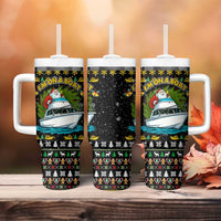 Santa On A Boat Christmas Tumbler With Handle Xmas Holiday Patterns - Wonder Print Shop