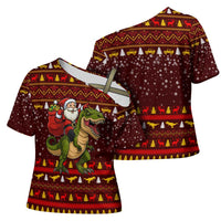 Santassic Park Santa Claus Christmas Cross Shoulder Shirt Xmas Holiday Patterns - Wonder Print Shop