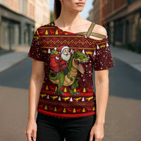 Santassic Park Santa Claus Christmas Cross Shoulder Shirt Xmas Holiday Patterns - Wonder Print Shop